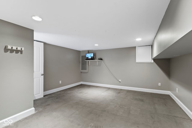 1526 Carrollton Ave, Indianapolis, IN 46202 - finished below grade area with baseboards, recessed lighting, and electric panel
