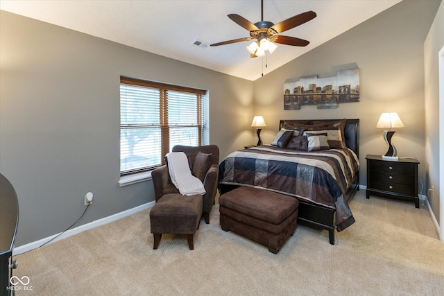 3630 Foxtail Dr, Indianapolis, IN 46235 - carpeted bedroom featuring baseboards, lofted ceiling, and ceiling fan