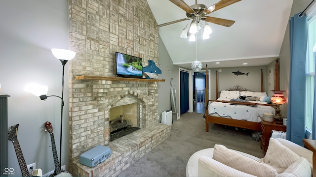 80 E College Ave, Martinsville, IN 46151 - bedroom with carpet flooring, a fireplace, and high vaulted ceiling