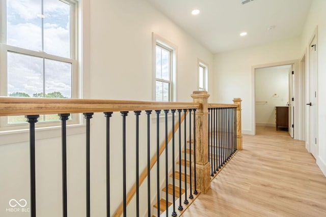 4251 Coventry Dr, Kokomo, IN 46902 - hall featuring an upstairs landing, light wood-type flooring, baseboards, and recessed lighting