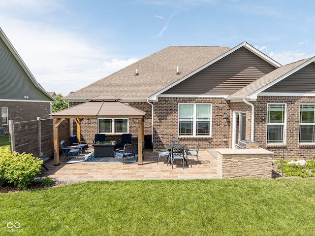 4659 W Otway Ln, New Palestine, IN 46163 - back of house with a gazebo, an outdoor living space, brick siding, and roof with shingles