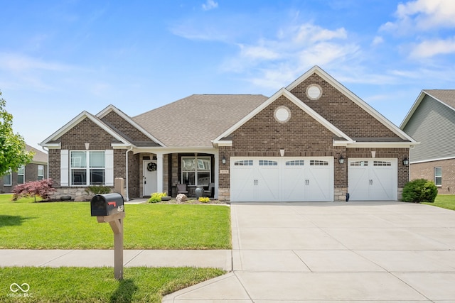 4659 W Otway Ln, New Palestine, IN 46163 - craftsman house with an attached garage, concrete driveway, brick siding, and a front yard