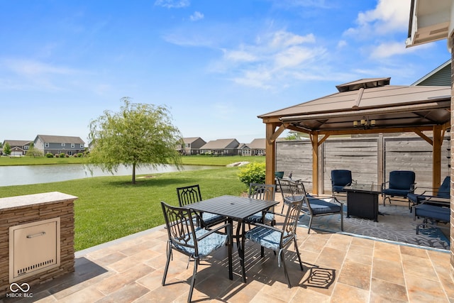 4659 W Otway Ln, New Palestine, IN 46163 - view of patio / terrace featuring a gazebo, a water view, a residential view, and outdoor dining area