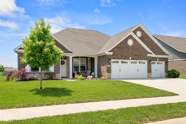 4659 W Otway Ln, New Palestine, IN 46163 - view of front of property featuring a garage, concrete driveway, a front lawn, brick siding, and roof with shingles