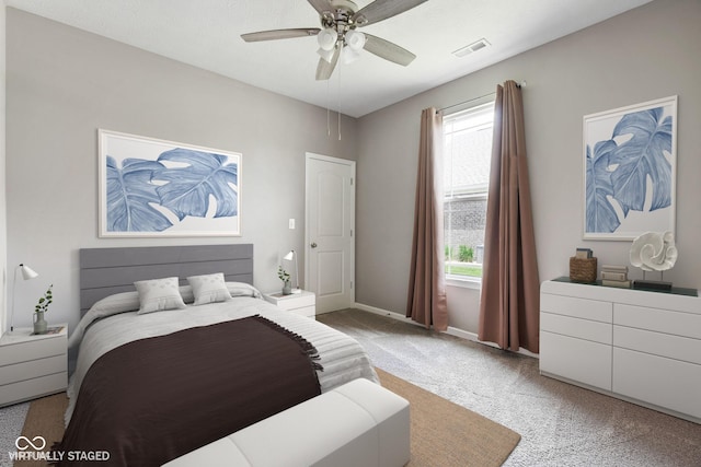 4659 W Otway Ln, New Palestine, IN 46163 - bedroom featuring light colored carpet, a ceiling fan, and baseboards