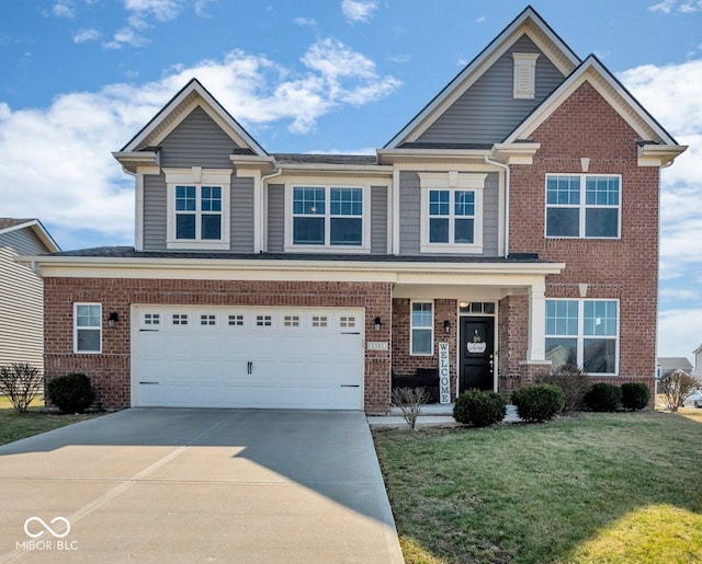 1381 Avocet Dr, Greenwood, IN 46143 - view of front of house with brick siding, a front lawn, driveway, and a garage