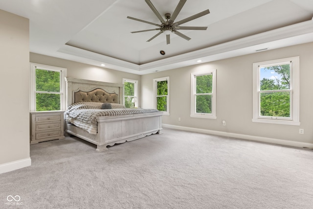 6230 E 56th St, Indianapolis, IN 46226 - bedroom featuring a tray ceiling, baseboards, carpet floors, multiple windows, and recessed lighting