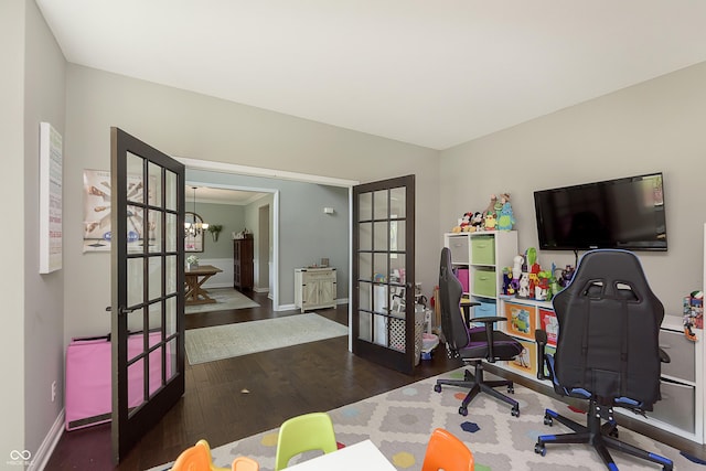 7430 Franklin Parke Woods, Indianapolis, IN 46259 - office featuring french doors, wood finished floors, baseboards, and a chandelier