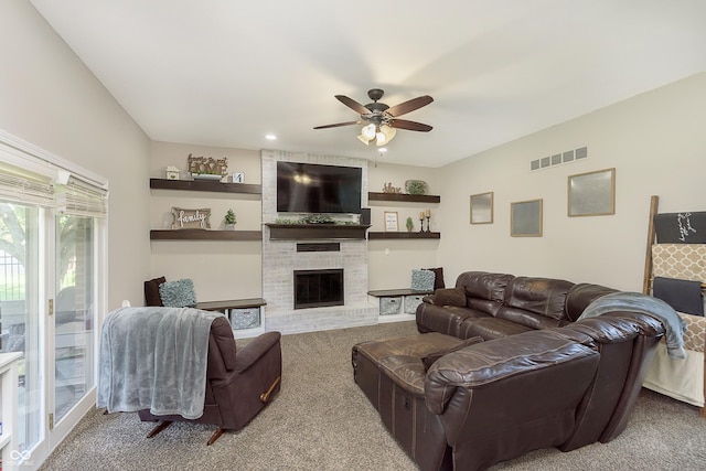 7430 Franklin Parke Woods, Indianapolis, IN 46259 - carpeted living area featuring ceiling fan, a fireplace, and recessed lighting
