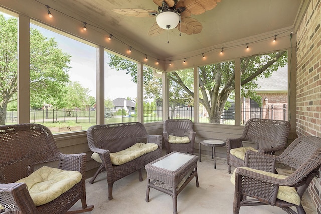 7430 Franklin Parke Woods, Indianapolis, IN 46259 - sunroom featuring track lighting, a ceiling fan, and healthy amount of natural light