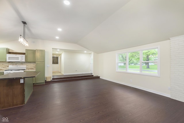 125 S Alfonte St, Ingalls, IN 46048 - unfurnished living room with lofted ceiling, dark wood-type flooring, baseboards, and recessed lighting