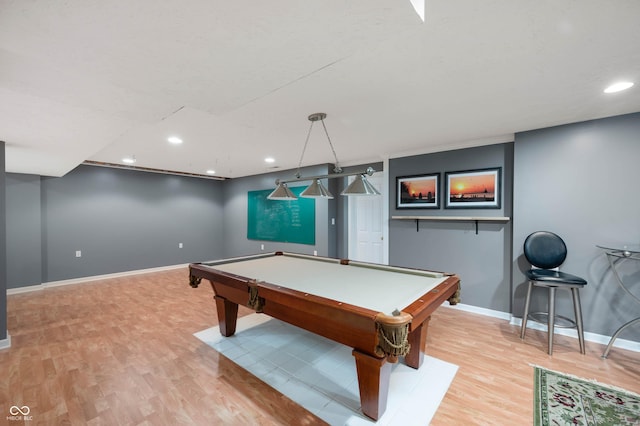 6026 Pennyworth Cir, Indianapolis, IN 46203 - rec room featuring baseboards, pool table, light wood-style flooring, and recessed lighting