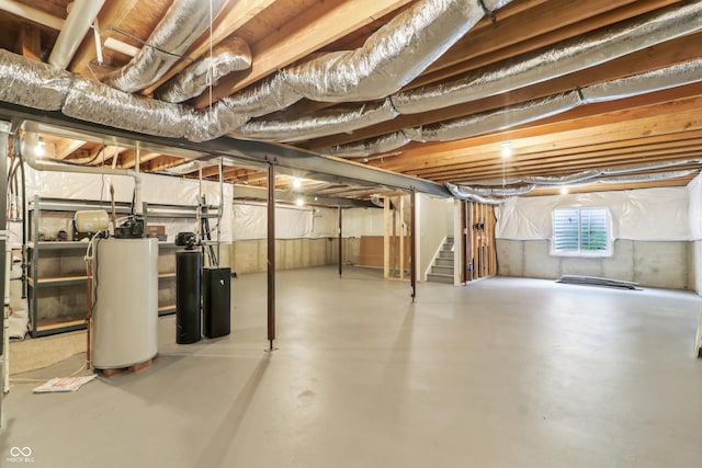 951 Parker Ln, Westfield, IN 46074 - basement with gas water heater and stairway