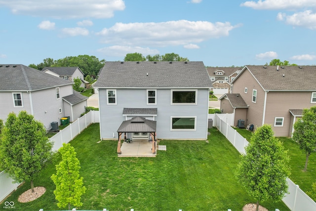 951 Parker Ln, Westfield, IN 46074 - back of house with a gazebo, a residential view, central air condition unit, and a patio area