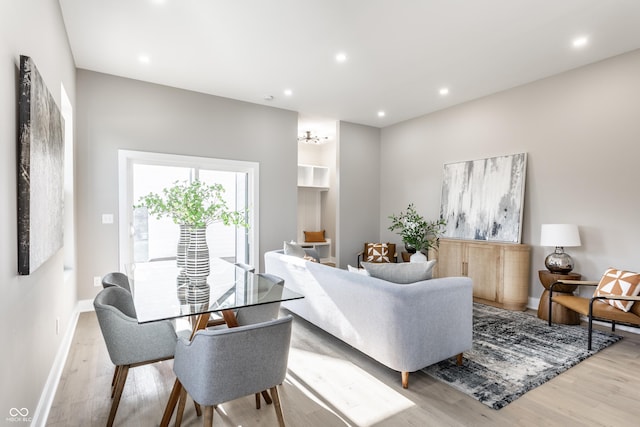 43 N Walcott St, Indianapolis, IN 46201 - living room featuring light wood-style flooring, recessed lighting, and baseboards