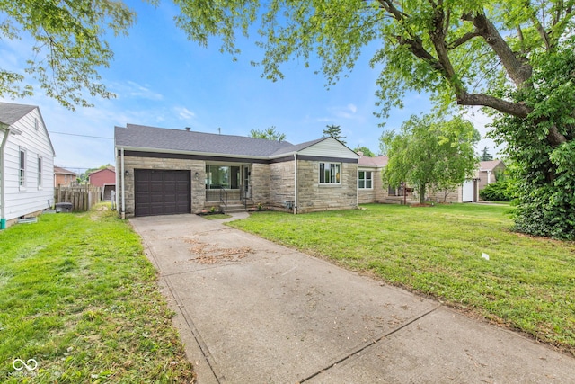 1108 N Ritter Ave, Indianapolis, IN 46219 - view of front of property featuring a garage, stone siding, and concrete driveway