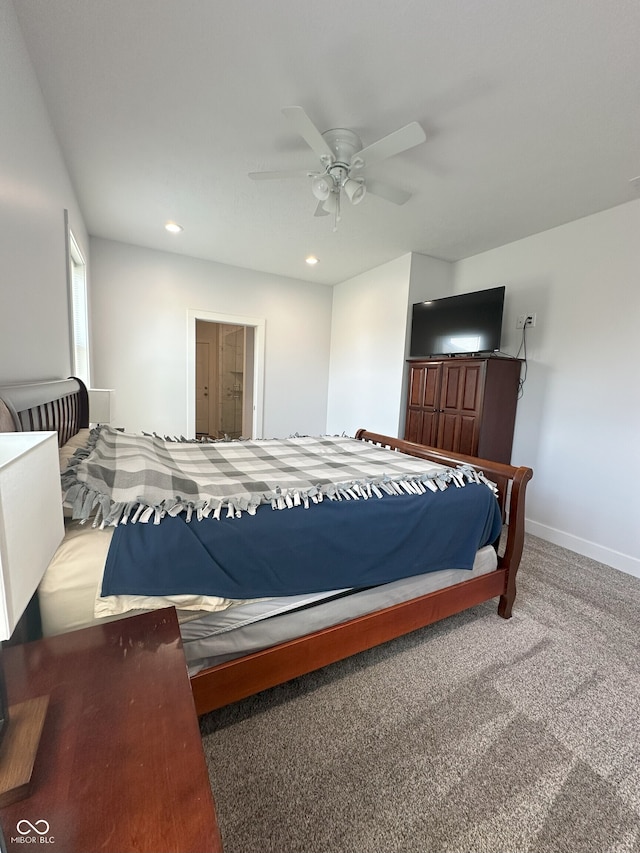 951 N Maiellen Dr, Greenfield, IN 46140 - bedroom featuring recessed lighting, baseboards, carpet, and a ceiling fan