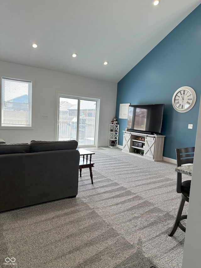 951 N Maiellen Dr, Greenfield, IN 46140 - carpeted living area featuring recessed lighting, lofted ceiling, and baseboards