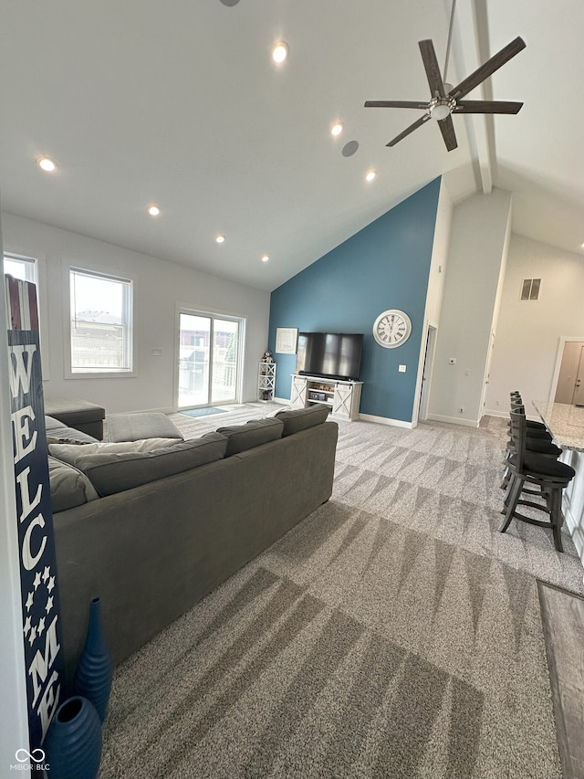 951 N Maiellen Dr, Greenfield, IN 46140 - living room with carpet flooring, recessed lighting, a ceiling fan, and baseboards