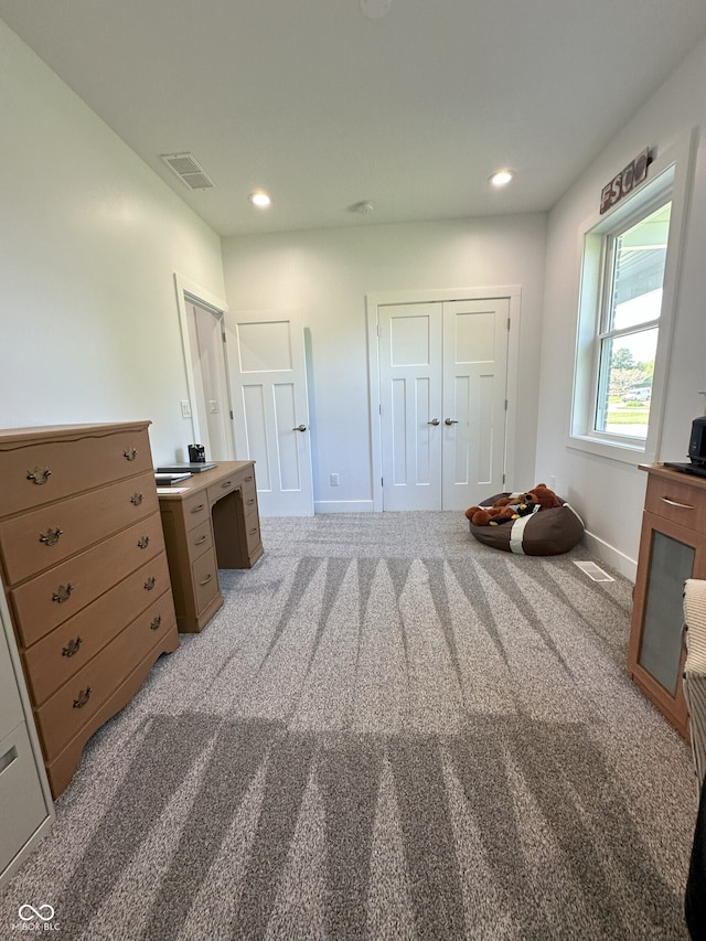 951 N Maiellen Dr, Greenfield, IN 46140 - bedroom featuring light colored carpet, baseboards, recessed lighting, a closet, and an office area