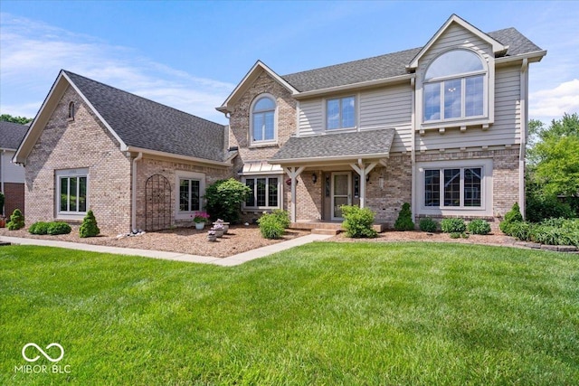 12082 Old Stone Dr, Indianapolis, IN 46236 - view of front of home with brick siding, a front yard, and roof with shingles