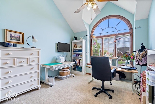 12082 Old Stone Dr, Indianapolis, IN 46236 - office space featuring carpet, a ceiling fan, and high vaulted ceiling