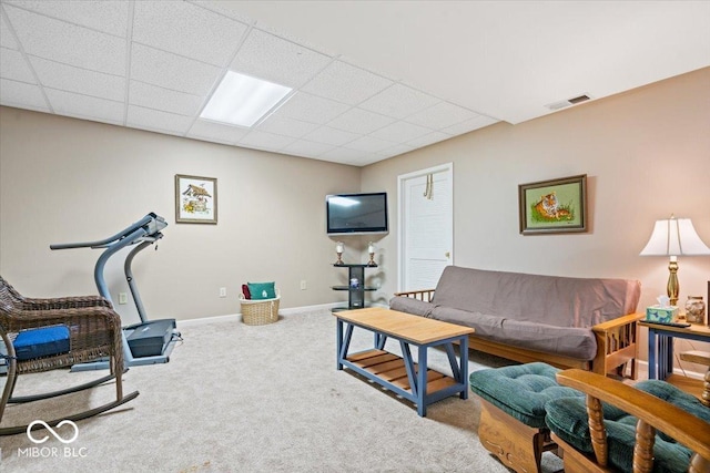 12082 Old Stone Dr, Indianapolis, IN 46236 - living room with carpet floors, a paneled ceiling, and baseboards