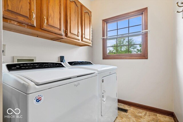 12082 Old Stone Dr, Indianapolis, IN 46236 - laundry room with cabinet space, separate washer and dryer, and baseboards