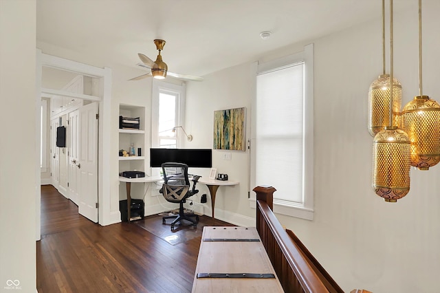 847 N Park Ave, Indianapolis, IN 46202 - office space with wood finished floors, ceiling fan, baseboards, and built in shelves
