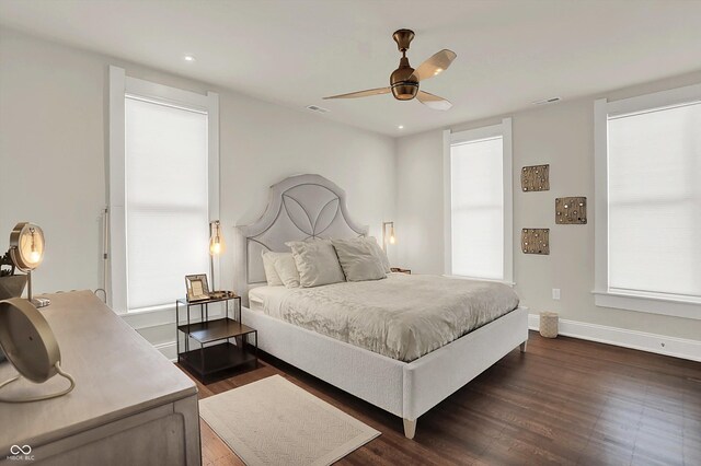 847 N Park Ave, Indianapolis, IN 46202 - bedroom featuring dark wood-type flooring, a ceiling fan, recessed lighting, and baseboards