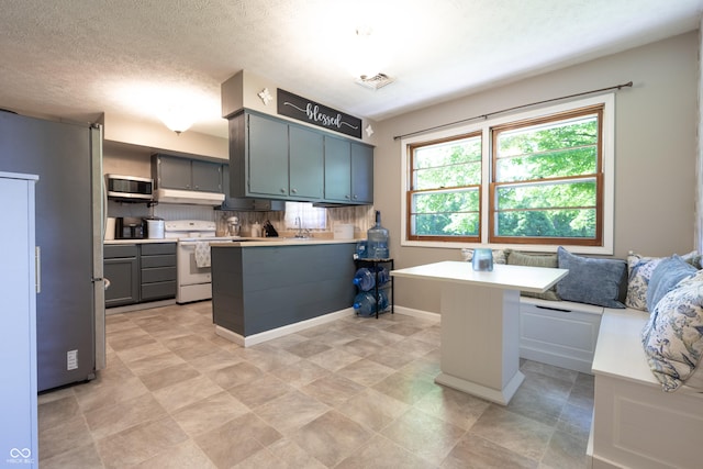 6310 E County Road 200 S, Butlerville, IN 47223 - kitchen featuring stainless steel appliances, a peninsula, under cabinet range hood, light countertops, and gray cabinets
