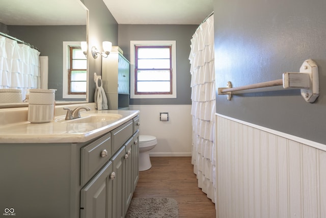 6310 E County Road 200 S, Butlerville, IN 47223 - full bathroom featuring vanity, wood finished floors, and wainscoting
