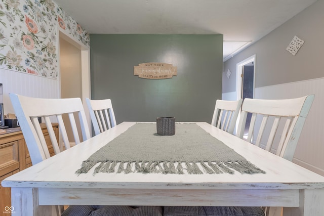 6310 E County Road 200 S, Butlerville, IN 47223 - dining room with attic access, wainscoting, and wallpapered walls