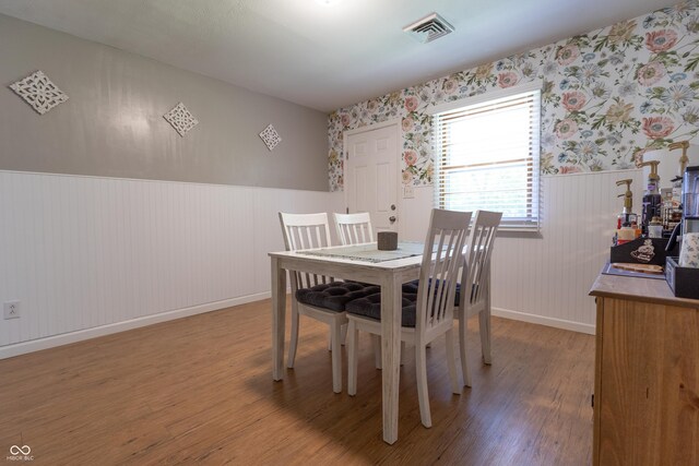 6310 E County Road 200 S, Butlerville, IN 47223 - dining room featuring wainscoting, wood finished floors, and wallpapered walls