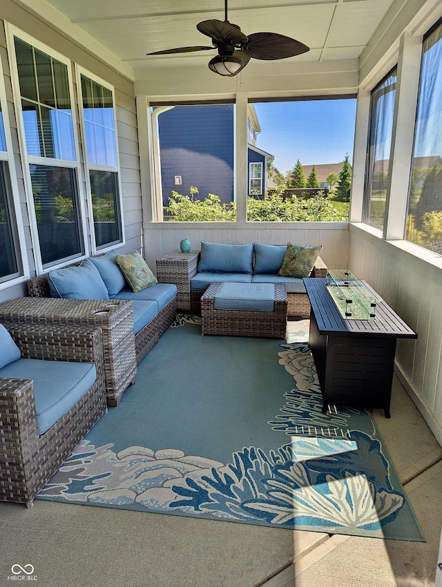 3691 Talmine Ln, Bargersville, IN 46106 - sunroom / solarium featuring an outdoor living space and ceiling fan