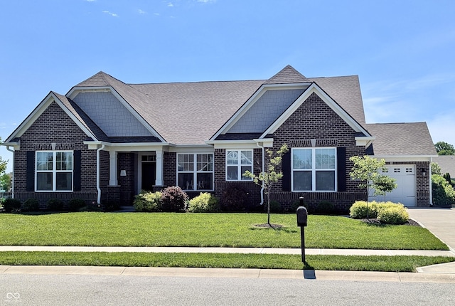 3691 Talmine Ln, Bargersville, IN 46106 - craftsman-style house featuring a garage, brick siding, a front yard, concrete driveway, and a shingled roof