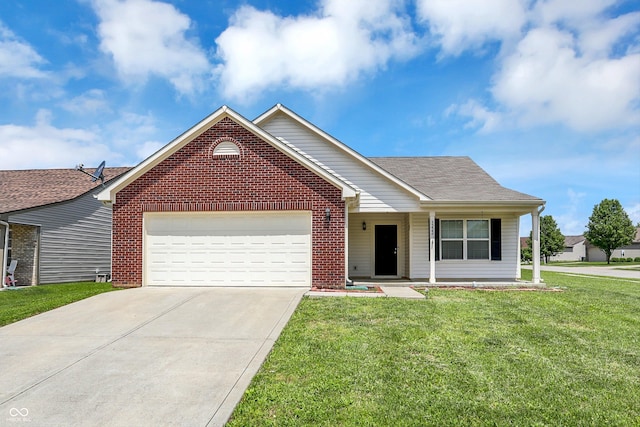3222 Enclave Ln, Greenwood, IN 46143 - view of front of property with an attached garage, concrete driveway, a front lawn, and brick siding