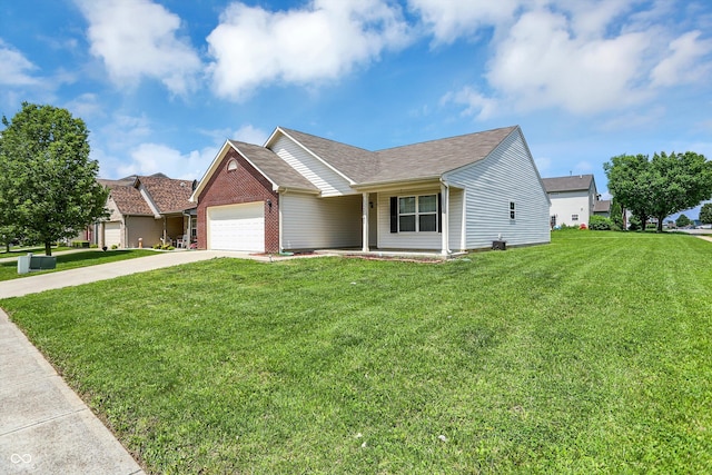 3222 Enclave Ln, Greenwood, IN 46143 - ranch-style house with a garage, concrete driveway, a front yard, and roof with shingles