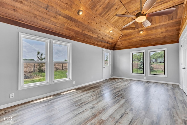 1237 W State Rd 38, Pendleton, IN 46064 - spare room with wooden ceiling, baseboards, a ceiling fan, vaulted ceiling, and wood finished floors