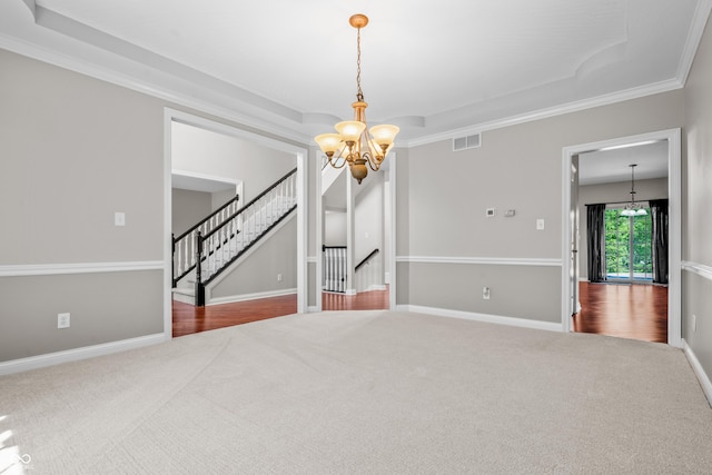 4368 W Eagle Trce, New Palestine, IN 46163 - carpeted spare room with a chandelier, ornamental molding, and baseboards