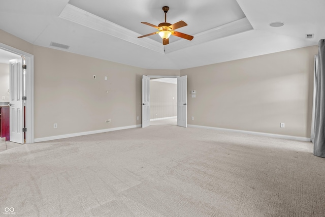 4368 W Eagle Trce, New Palestine, IN 46163 - empty room featuring a raised ceiling, a ceiling fan, baseboards, and light carpet
