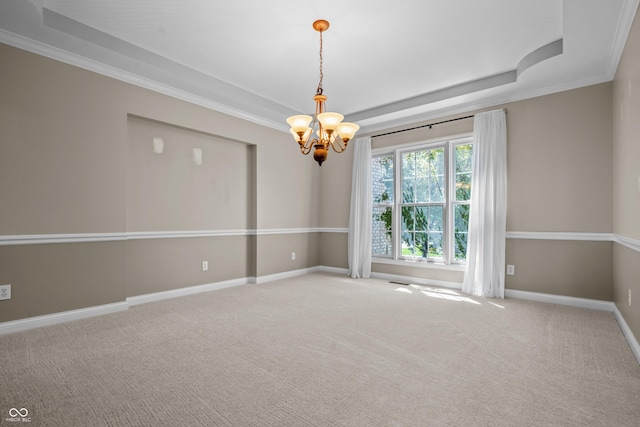 4368 W Eagle Trce, New Palestine, IN 46163 - carpeted spare room with a chandelier, ornamental molding, baseboards, and a tray ceiling