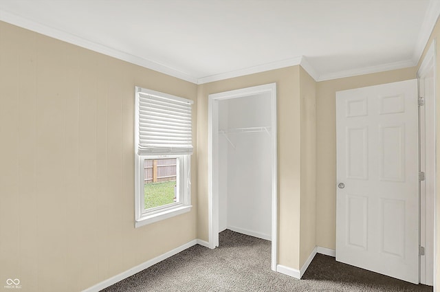 425 Aiken St, Hope, IN 47246 - unfurnished bedroom featuring a closet, crown molding, and carpet flooring