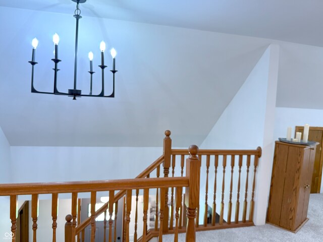 4600 S Tahoe Trl, Crawfordsville, IN 47933 - stairs featuring carpet flooring and vaulted ceiling
