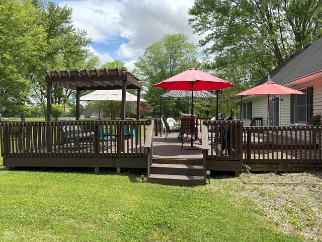 4600 S Tahoe Trl, Crawfordsville, IN 47933 - deck featuring a pergola and a lawn