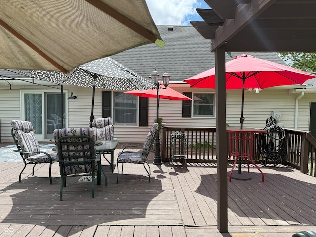 4600 S Tahoe Trl, Crawfordsville, IN 47933 - wooden deck with outdoor dining space