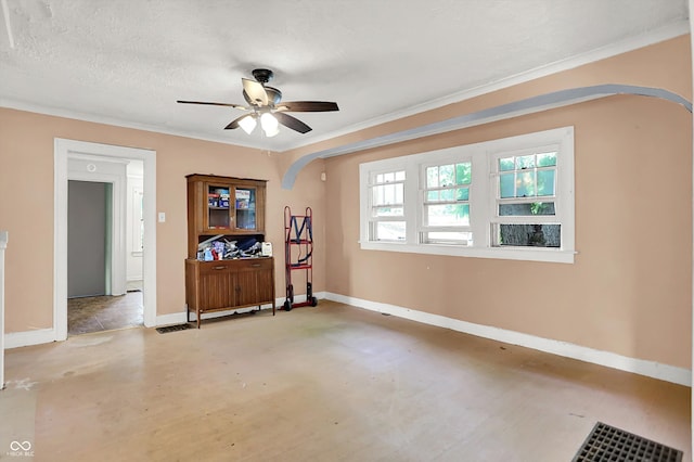 1523 E Mills Ave, Indianapolis, IN 46227 - unfurnished room with arched walkways, ornamental molding, concrete floors, and ceiling fan