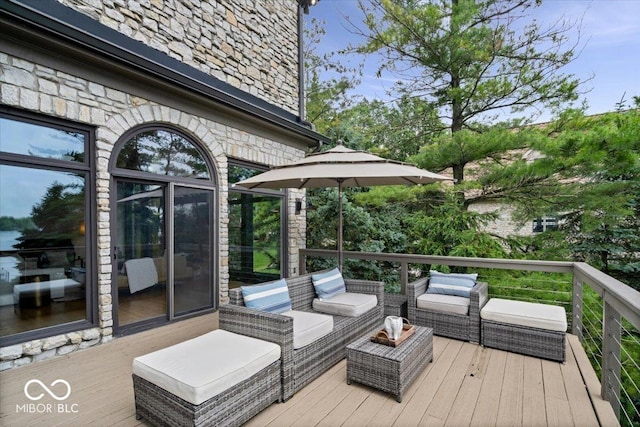 11715 Landings Dr, Indianapolis, IN 46256 - wooden terrace with an outdoor living space