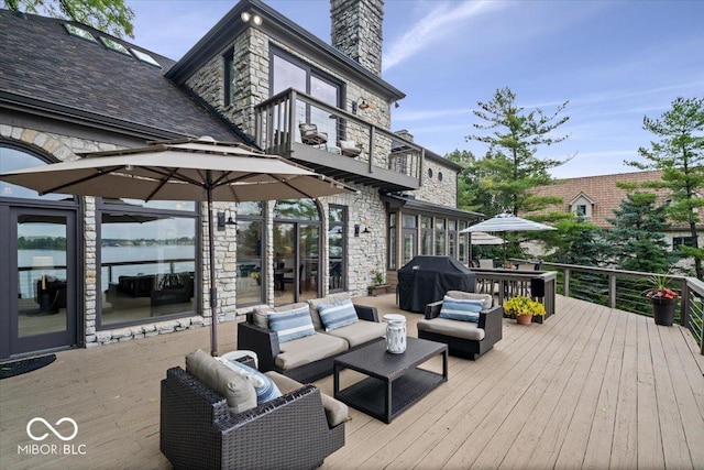 11715 Landings Dr, Indianapolis, IN 46256 - wooden deck featuring grilling area and an outdoor hangout area