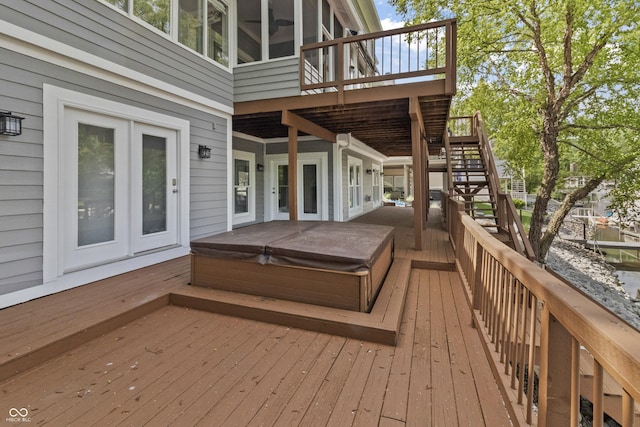11226 Blackwalnut Pt, Indianapolis, IN 46236 - wooden terrace featuring a covered hot tub and stairs